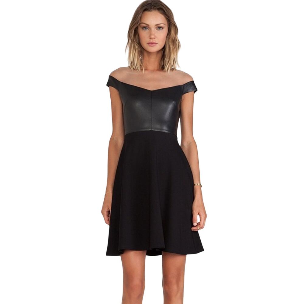NWT Revolve Bailey 44 Endorphin Mesh Vegan Leather Ponte Knit Fit Flare Dress S